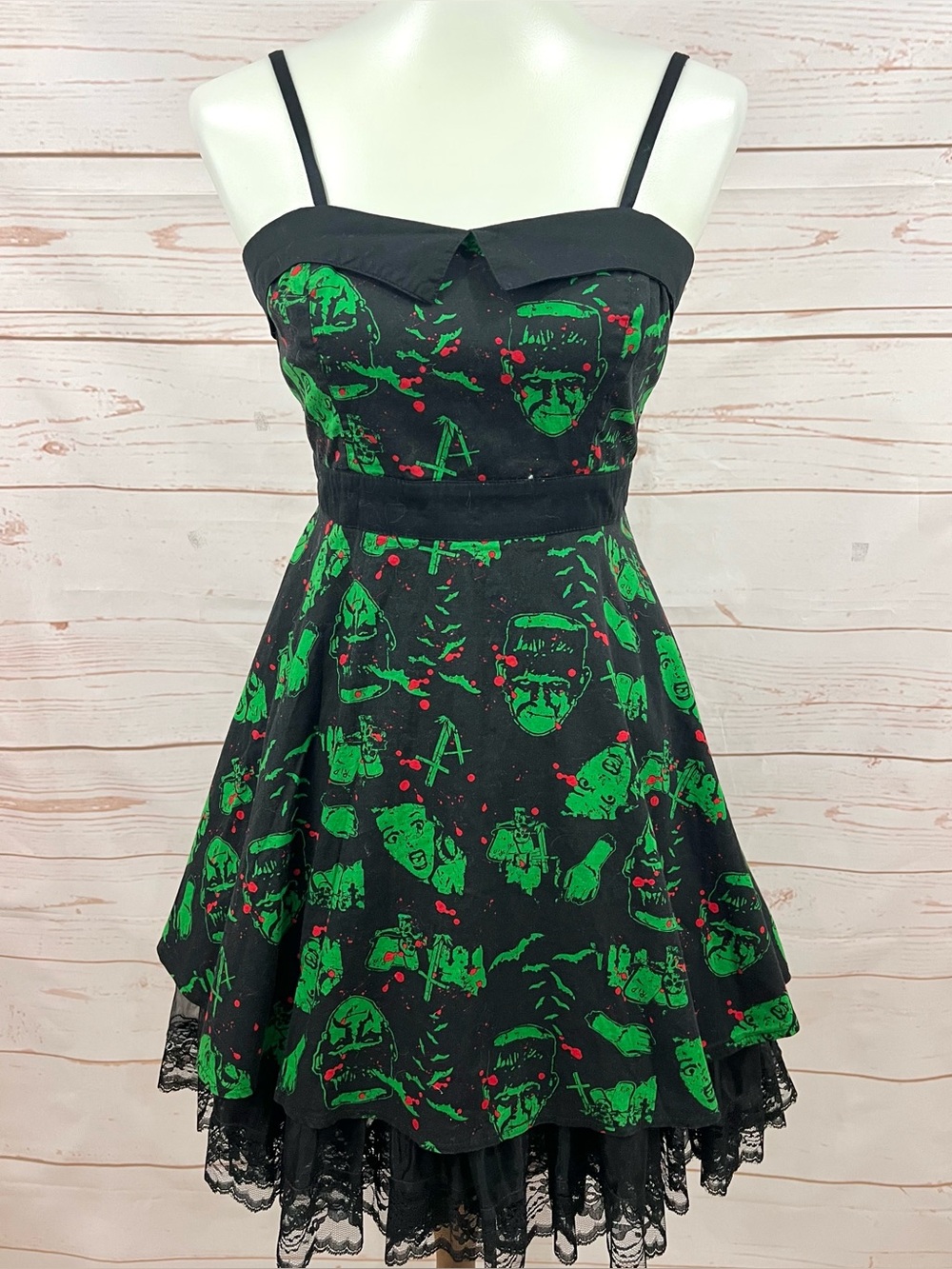 SOLD Hell Bunny Modcloth Frankenstein Goth Cemetary Sleeveless Retro Swing Dress - Picture 15 of 16